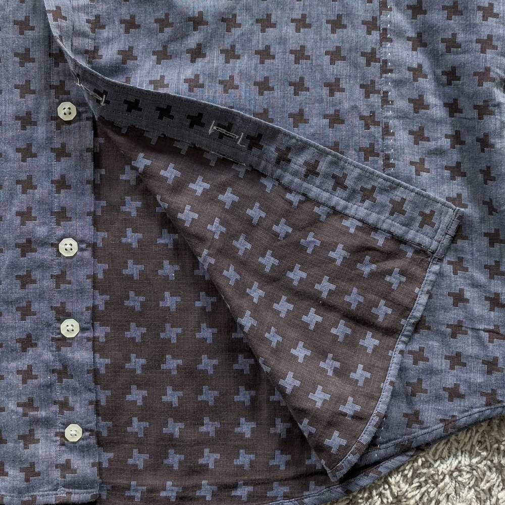 Bogosse Shirt Mens Size 6 (2X) Chambray Blue Brown Geometric Long Sleeve Button - Picture 5 of 8